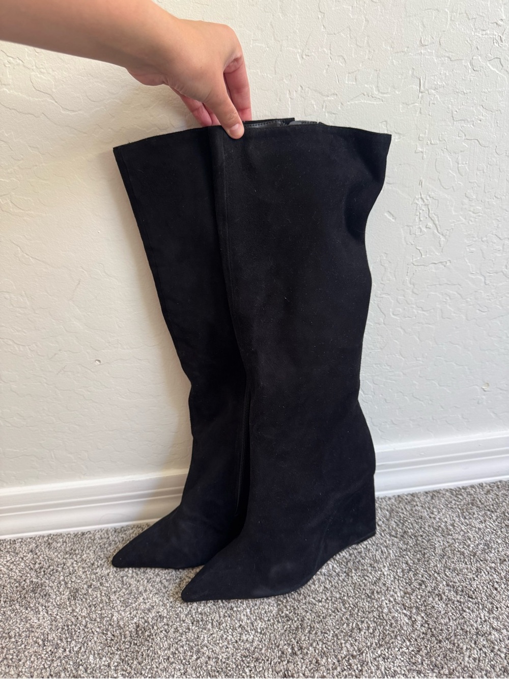 Schultz Black Suede Over-the-Knee Wedge Boots